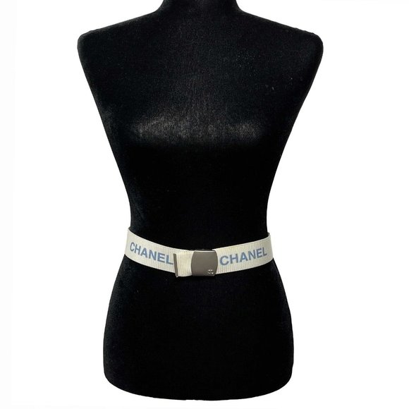 CHANEL - Vintage 99S 1999 Logo Adjustable Nylon Web - White - XS/S - Belt - Picture 2 of 11